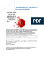 OMS: Países de América Latina y El Caribe Tienen Las Tasas de Homicidio Más Altas Del Mundo