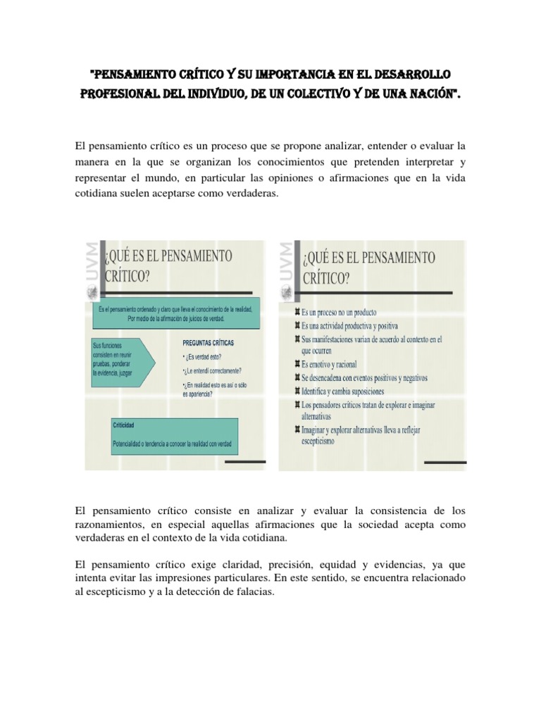 Pensamiento Crítico y Su Importancia en El Desarrollo Profesional Del ...