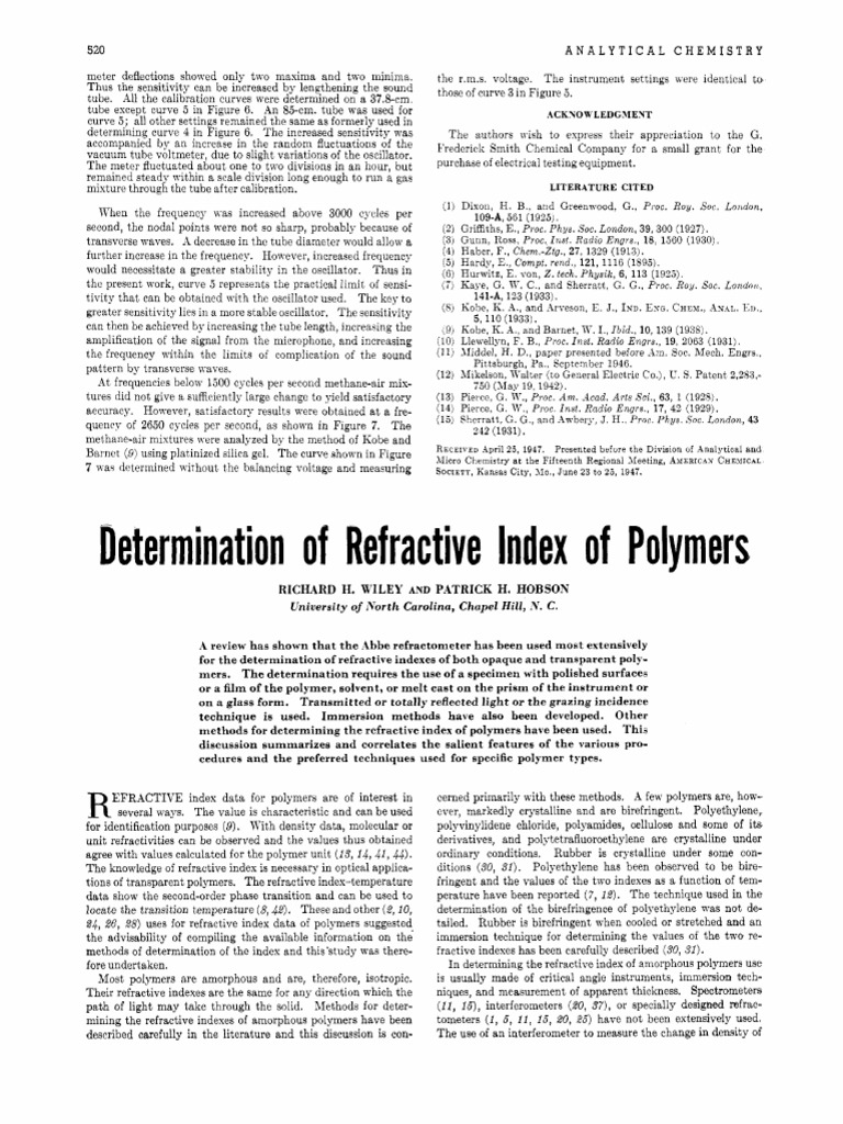 Determination of Refractive Index of Polymers | PDF | Refractive Index ...