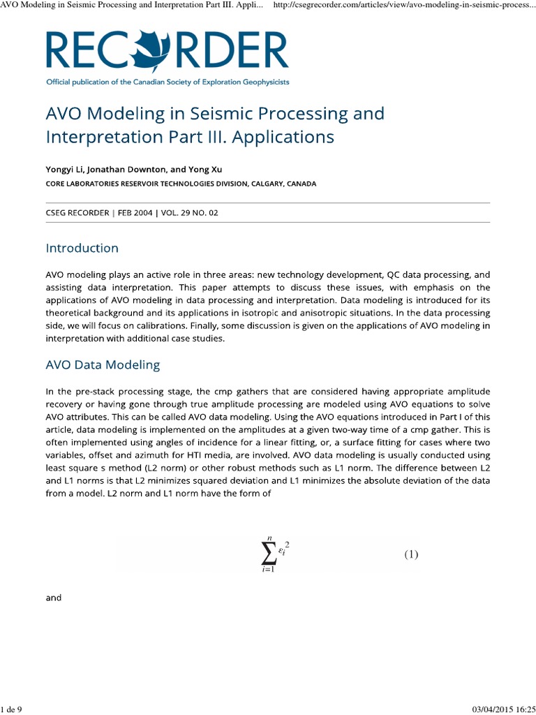 AVO Modeling in Seismic Interpretation | PDF