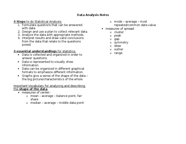 Measures of Spread Data Analysis Notes 4 Steps PDF