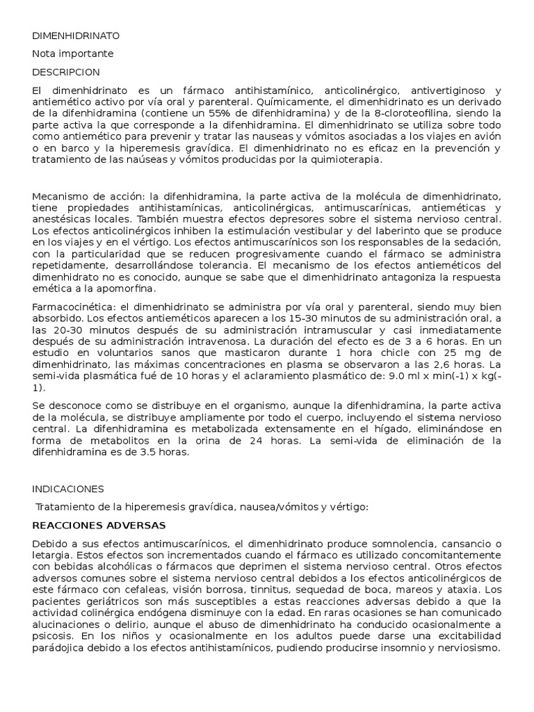 Mecanismo de Acción del Dimenhidrinato | PDF | Medicina CLINICA ...