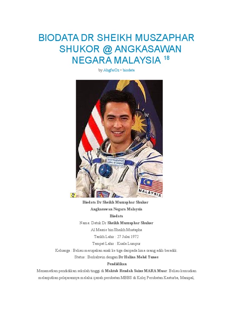 Biodata Dr Sheikh Muszaphar Shukor Pdf