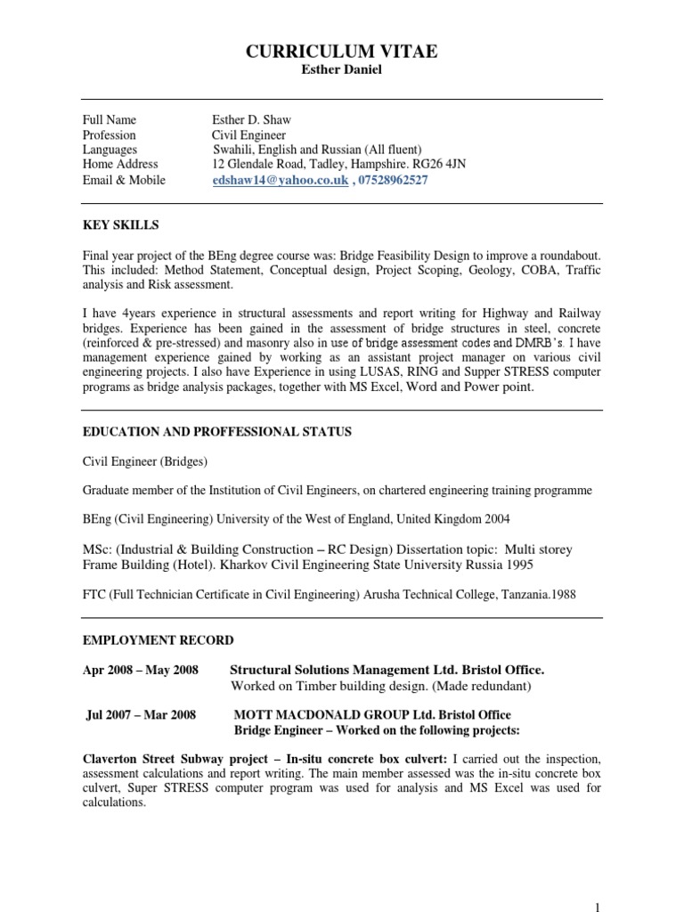 Curriculum Vitae PDF Bridge Civil Engineering