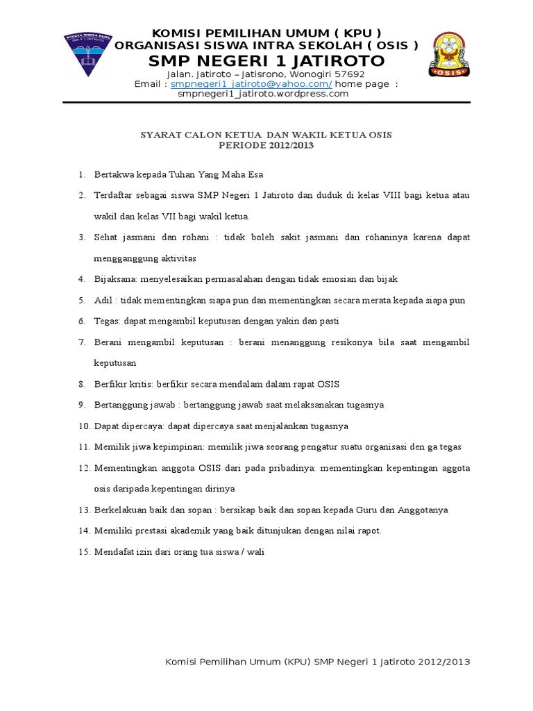 Syarat Calon Ketua Osis