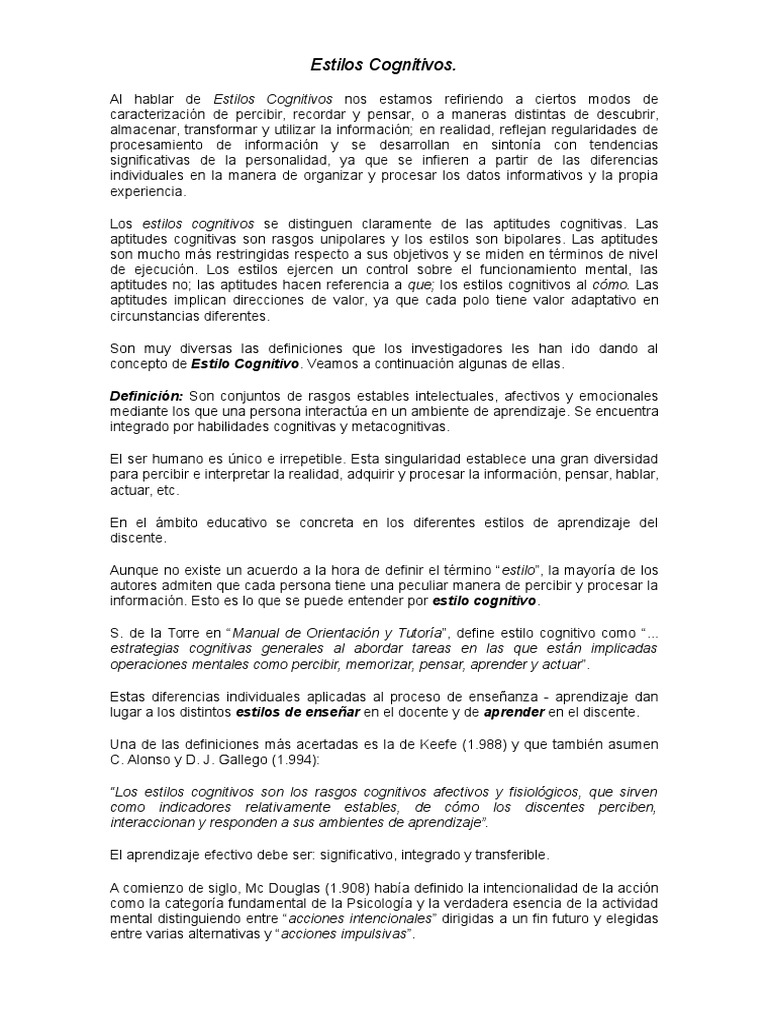 Estilos Cognitivos de Aprendizaje | PDF | Aprendizaje | Conocimiento