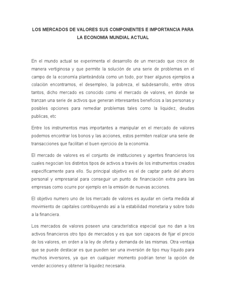 Importancia del Mercado de Valores | PDF | Bolsa de Valores | Mercado ...