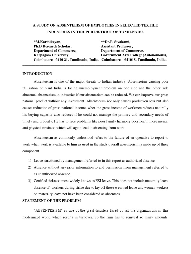 Quantitative research about absenteeism picture