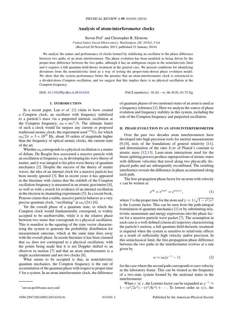 Analysis Of Atom Interferometer Clocks United States Naval Observatory