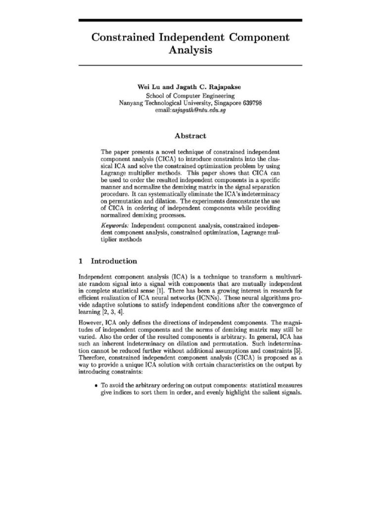 Constrained Independent Component Analysis | PDF | Mathematical ...