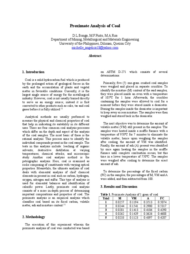 Proximate Analysis Of Coal Determining The Moisture Volatile Matter