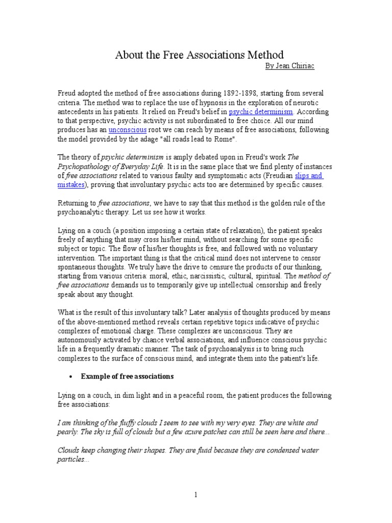 About The Free Associations Method PDF Psychoanalysis Sigmund Freud