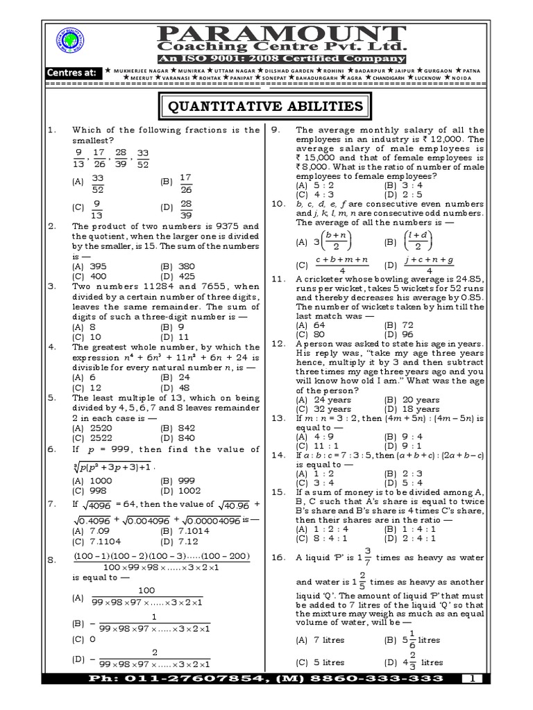 Quantitative Abilities: Centres at | PDF | Speed | Interest