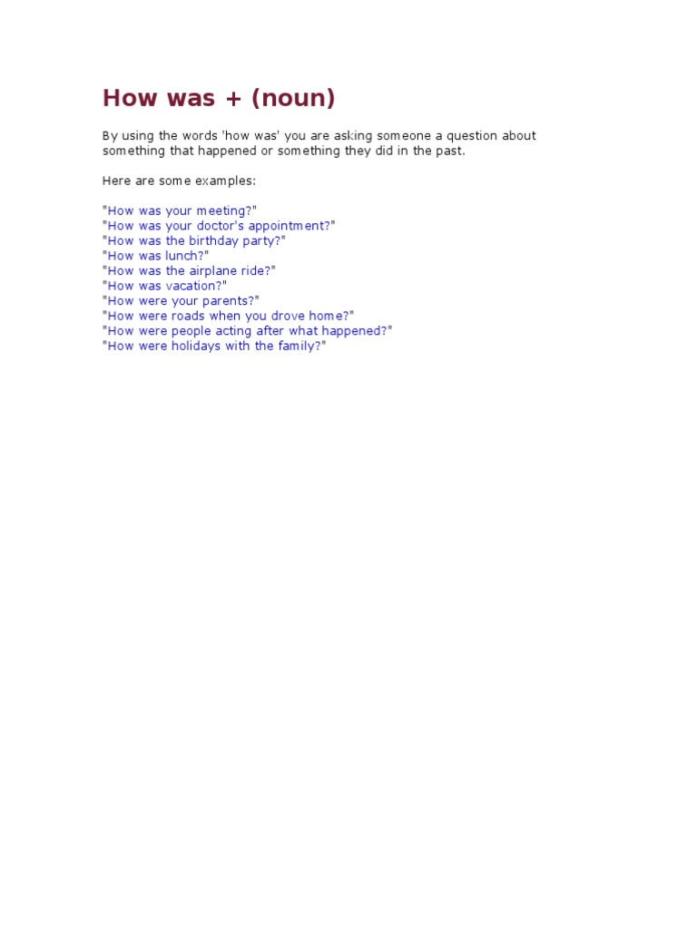 How Was Noun PDF