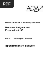 AQA GCSE Unit 2 Growing as a Business Specimen Mark Scheme