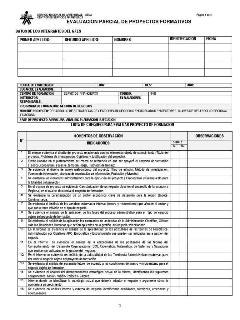 Lista de Chequeo Para Evaluar Proyecto Finaltgo en