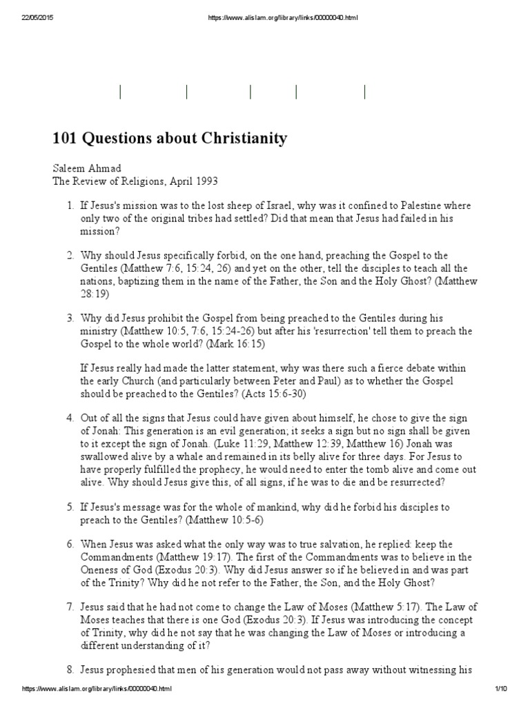 101 Questions About Christianity PDF Gospel Of Matthew