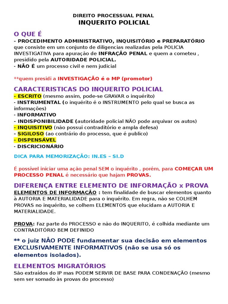 Características do Inquérito Policial | PDF | Julgamentos | Prova ...