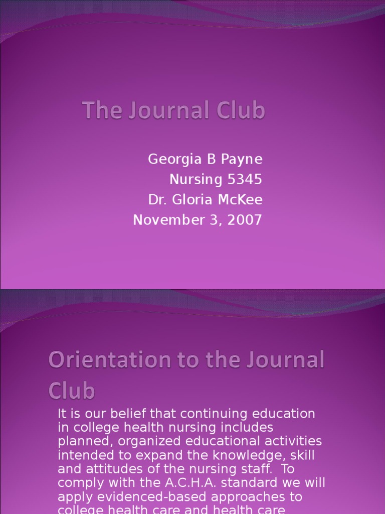 Journal Club | PDF | Nursing | Evidence Based Medicine