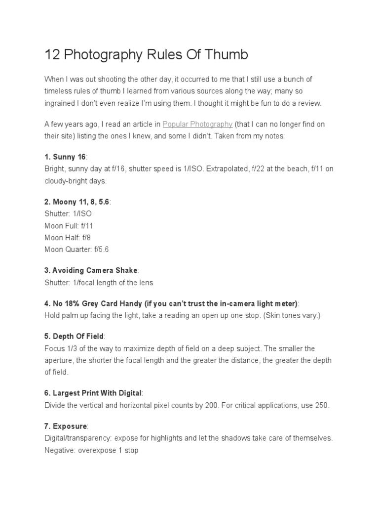 12 Photography Rules of Thumb PDF