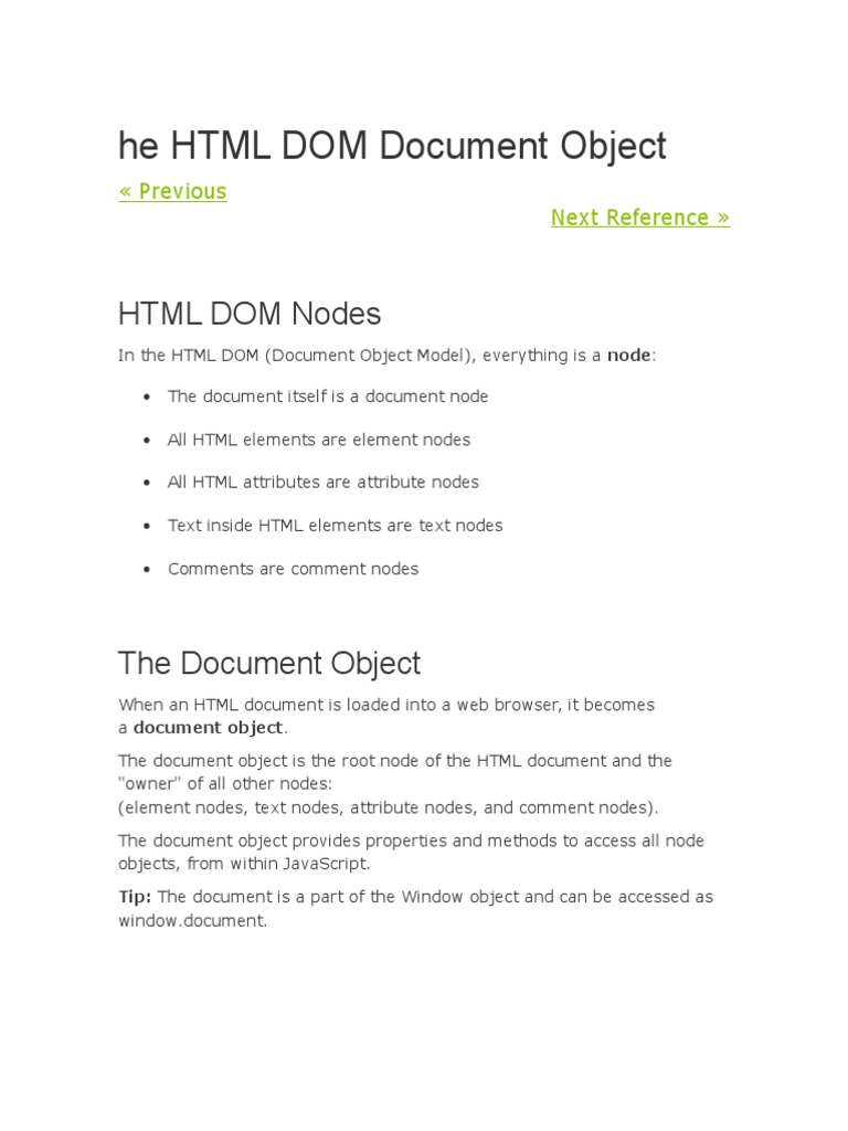 He HTML DOM Document Object | PDF | Document Object Model | Web Standards