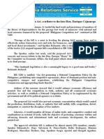 May31.2015 Bphilippine Competition Act, A Tribute To The Late Hon. Enrique Cojuancgo