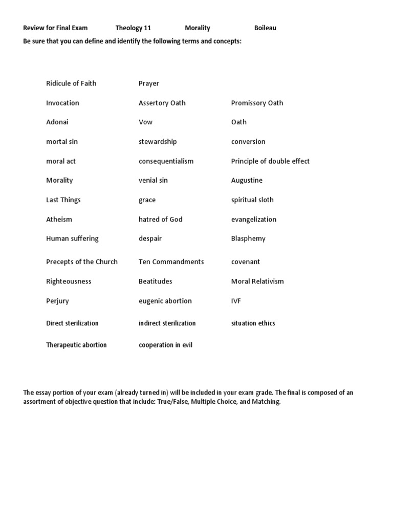 Theology 11 Final Exam Review Guide | PDF