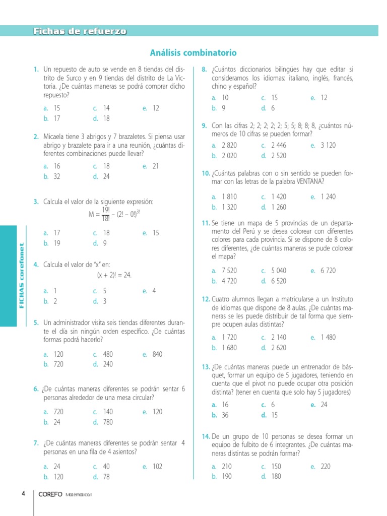 Analisis Combinatorio | PDF | Deportes y actividades al aire libre ...