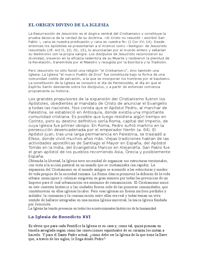 Origen divino de la Iglesia cristiana | PDF | Iglesia Católica | La ...