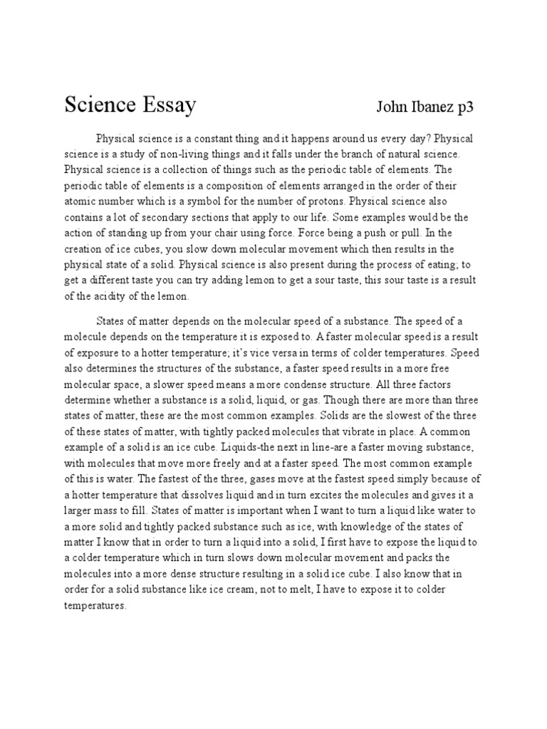 Science Essay John Ibanez p3 | PDF | Molecules | Force