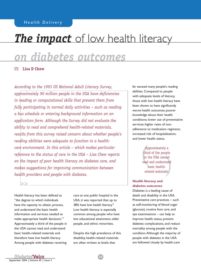The Impact of Low Health Literacy: On Diabetes Outcomes | PDF ...