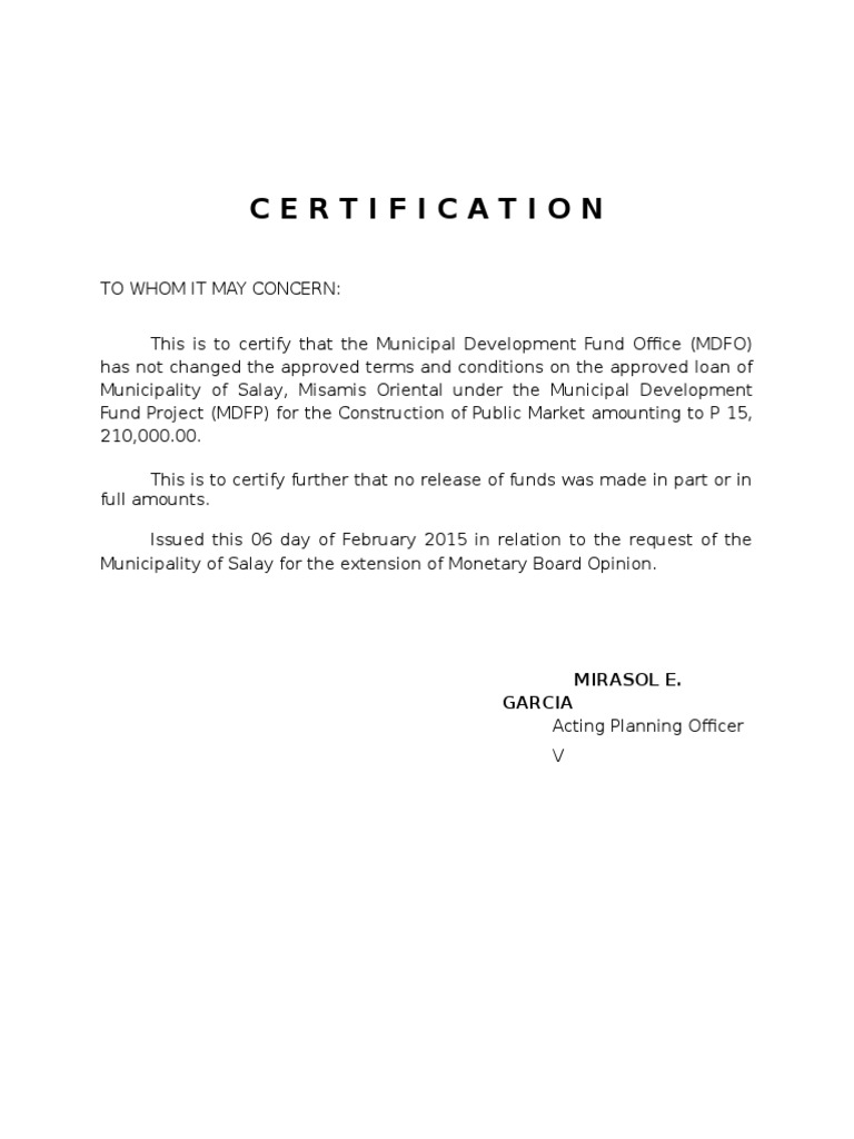 Certification of Loan Terms for Salay | PDF | Business