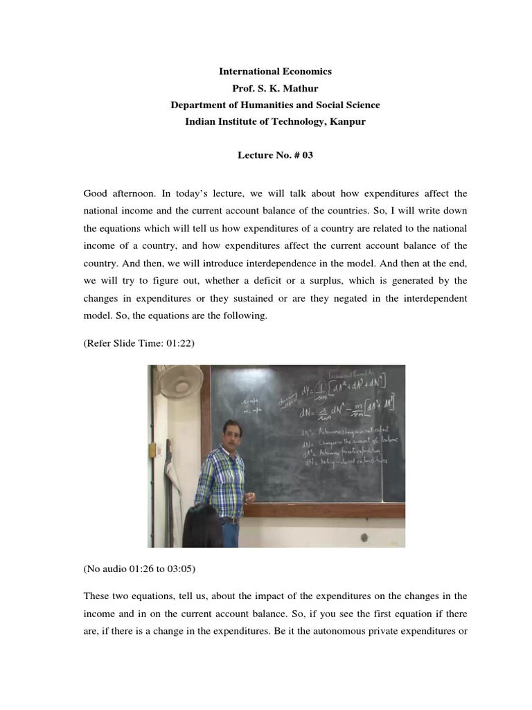 International Economics Prof. S. K. Mathur Department of Humanities and ...