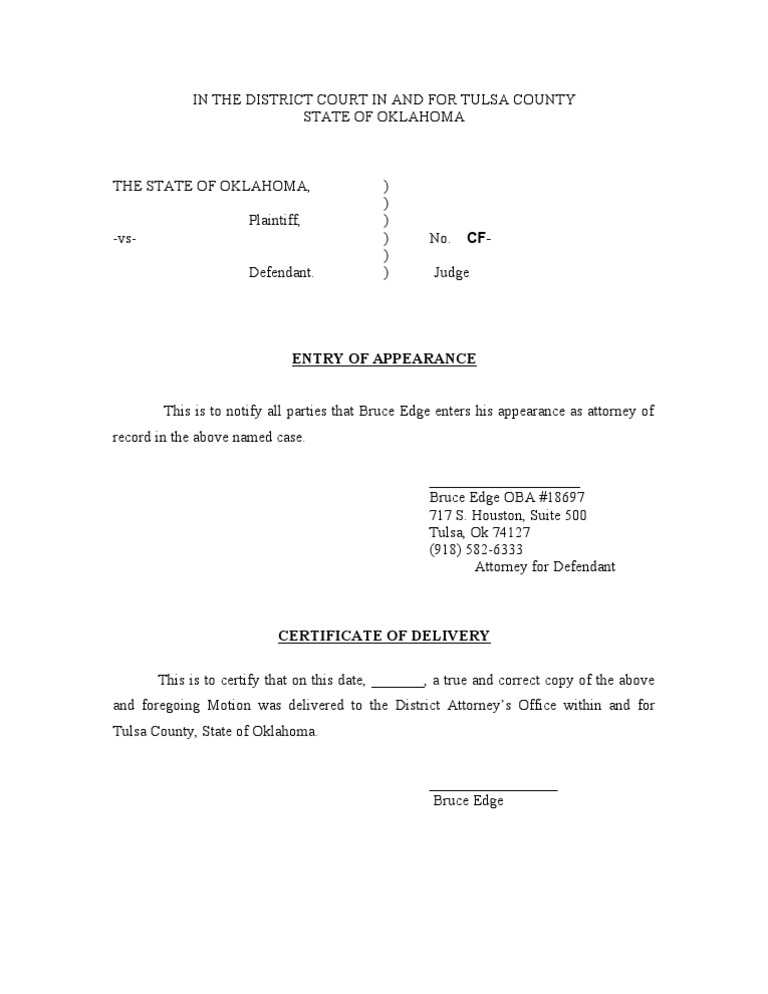Entry of Appearance Legal Disputes United States Case Law