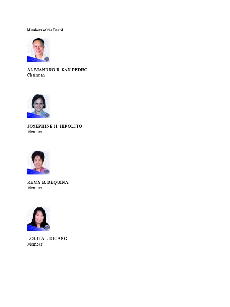 Board Members List and Roles | PDF
