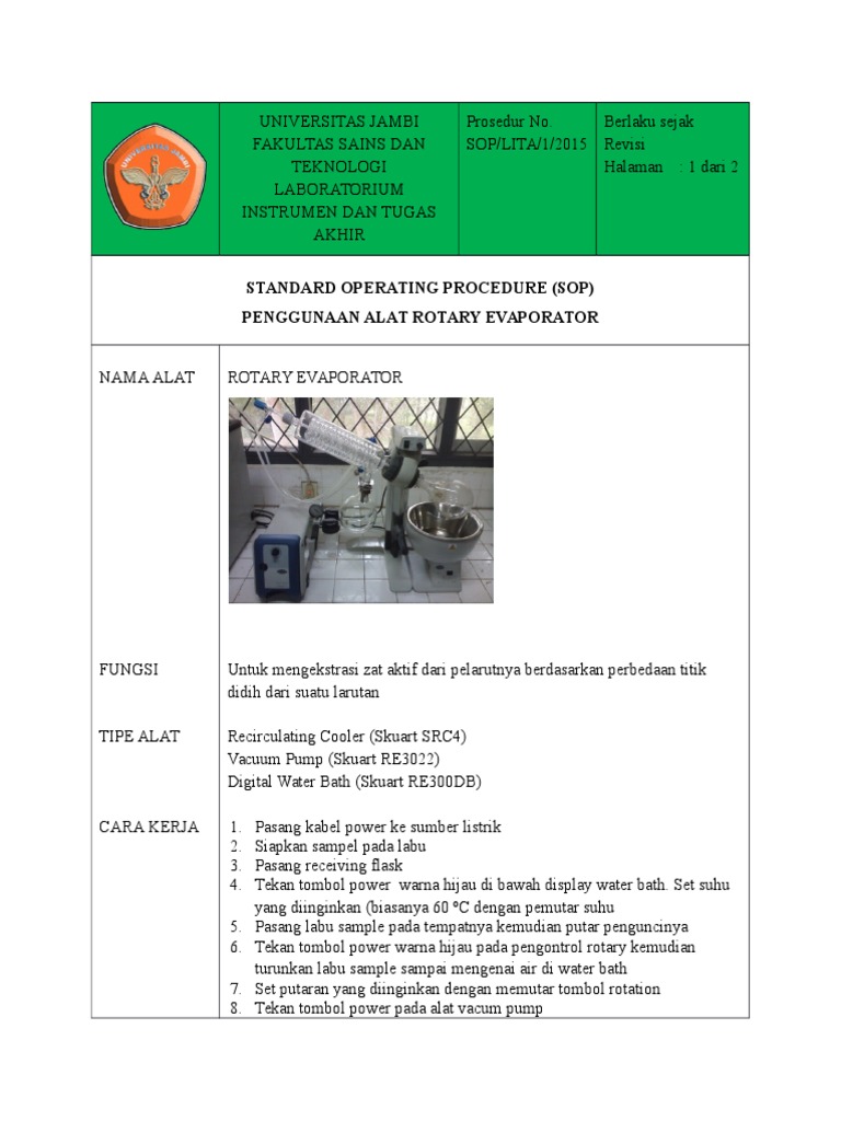 SOP Rotary Evaporator PDF