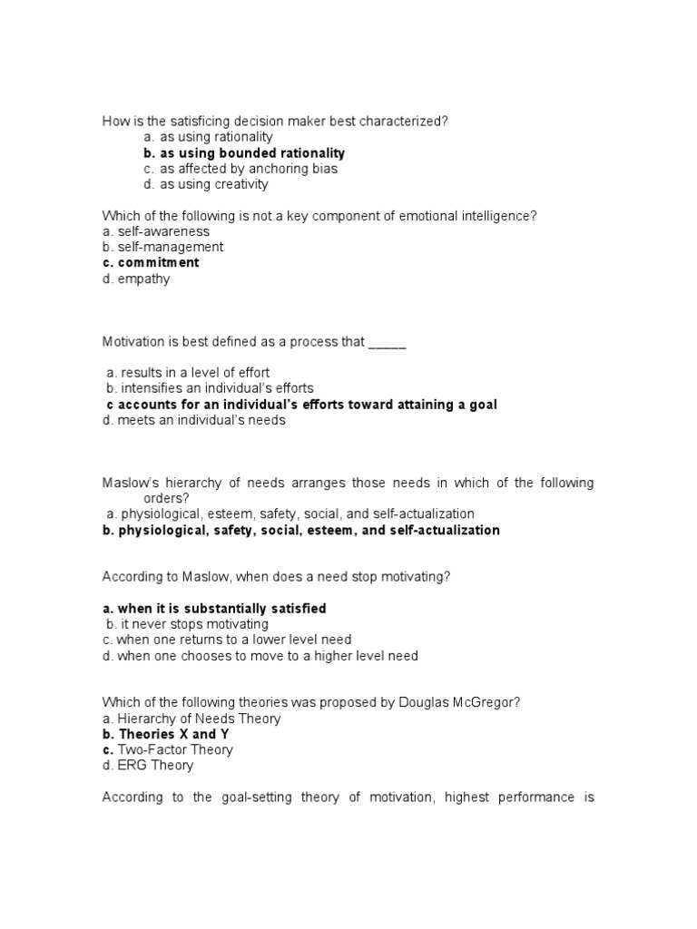Key Concepts in Decision Making and Motivation | PDF | Self ...