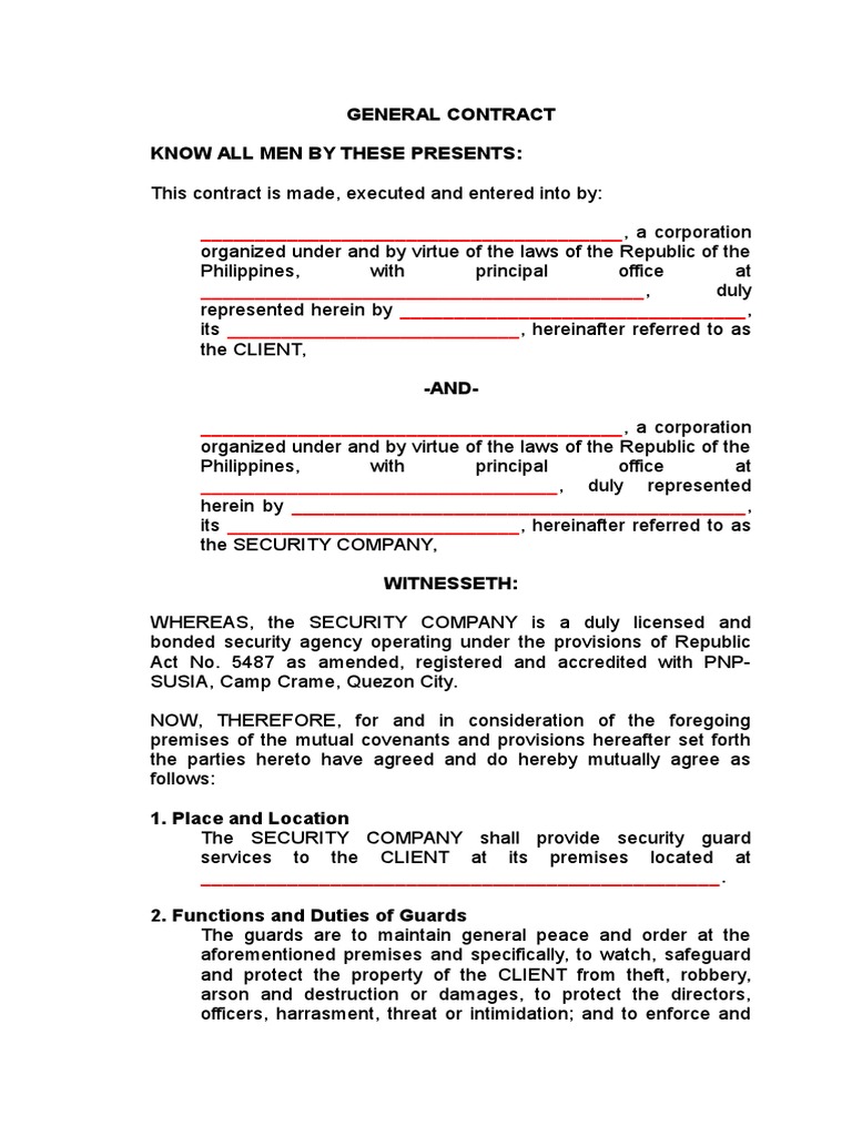 Security Guard Service Contract Template | PDF | Security Guard | Damages