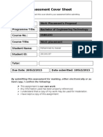 Assessment Cover Sheet: Assessment Title Bachelor of Engineering Technology Programme Title: Work Placement's Proposal