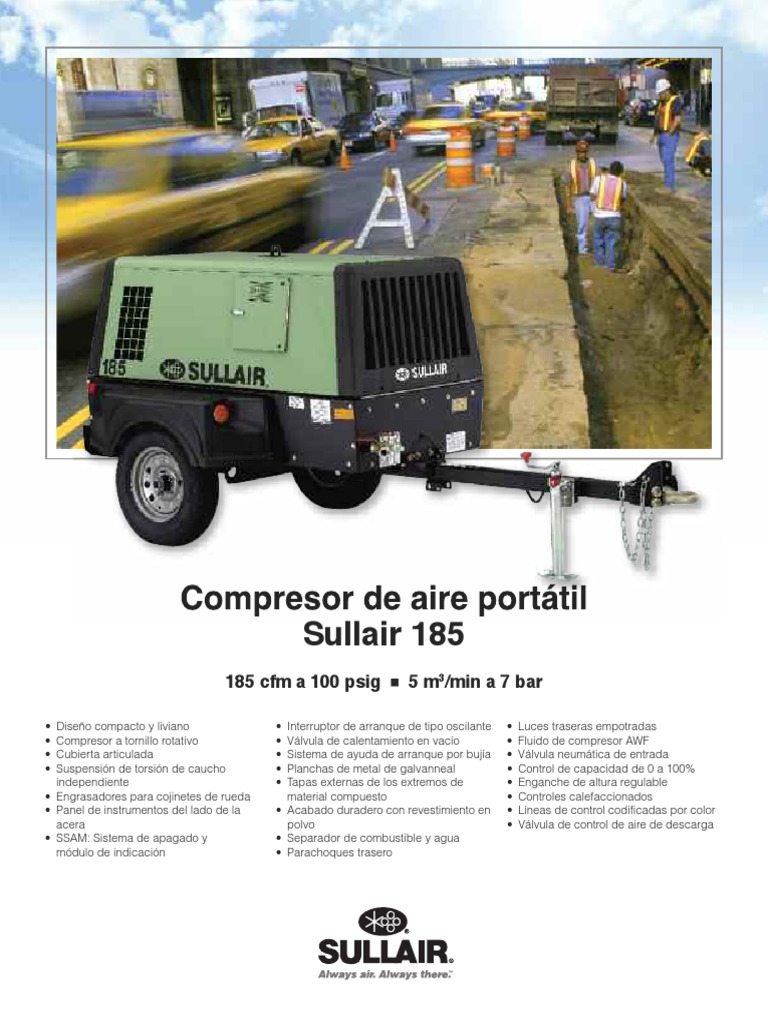 Ficha Compresor Sullair 185 CFM | PDF | Compresor de gas | Tornillo