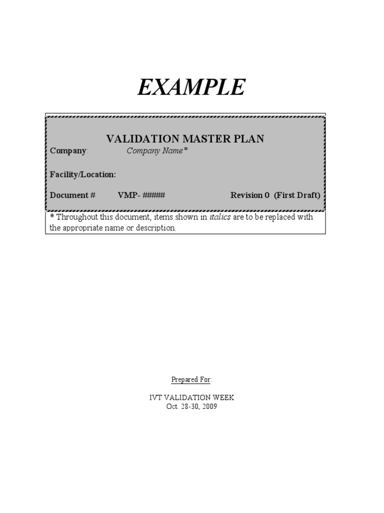 Validation Master Plan Overview | PDF | Verification And Validation ...