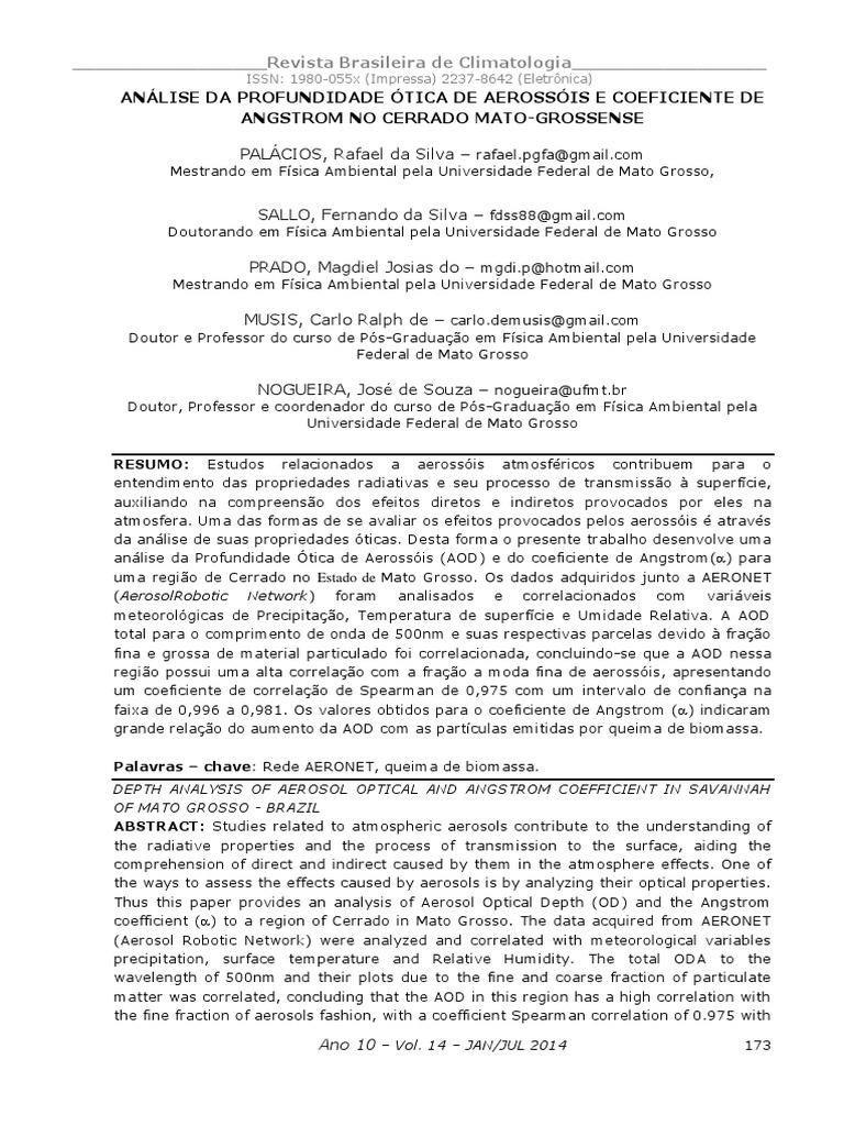 Análise Da Profundidade ótica De Aerossóis E Coeficiente De - 
