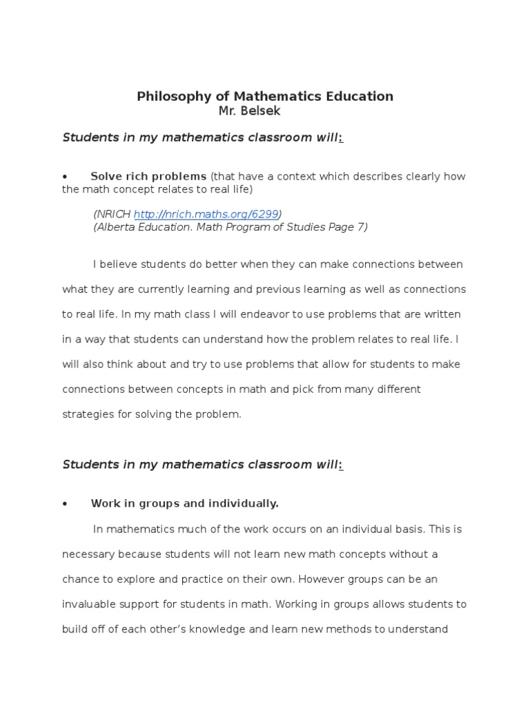 Philosophy of Mathematics Education | PDF | Teaching | Teaching Mathematics