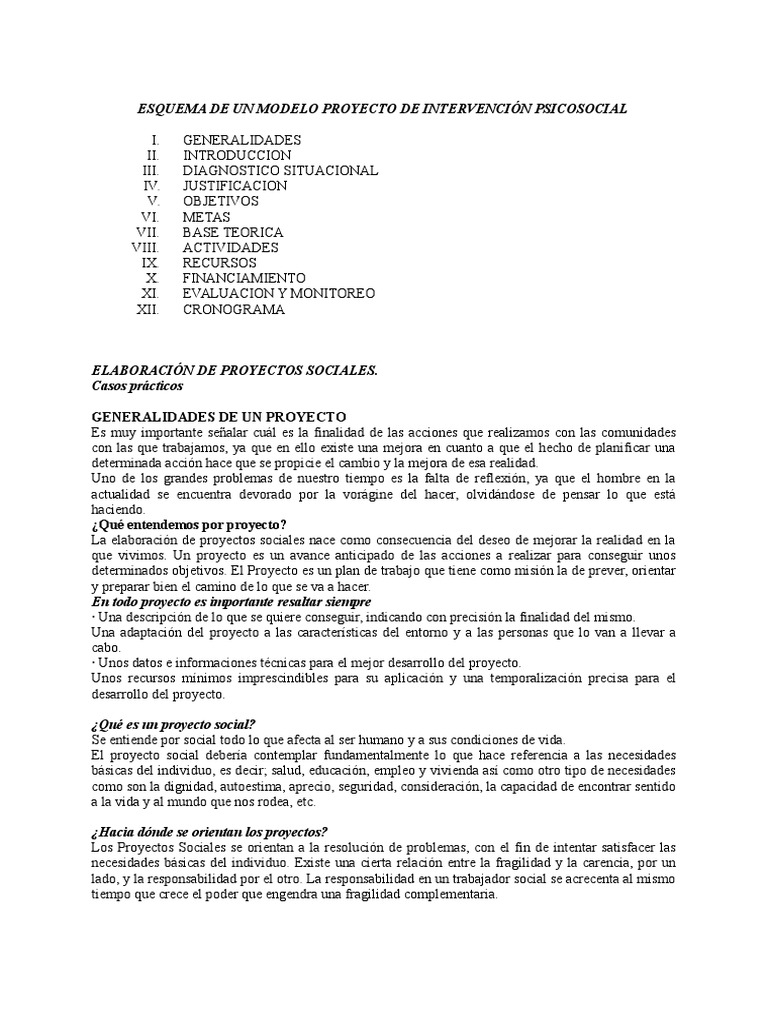 Modelo de Proyecto Social | PDF | Planificación | Evaluación