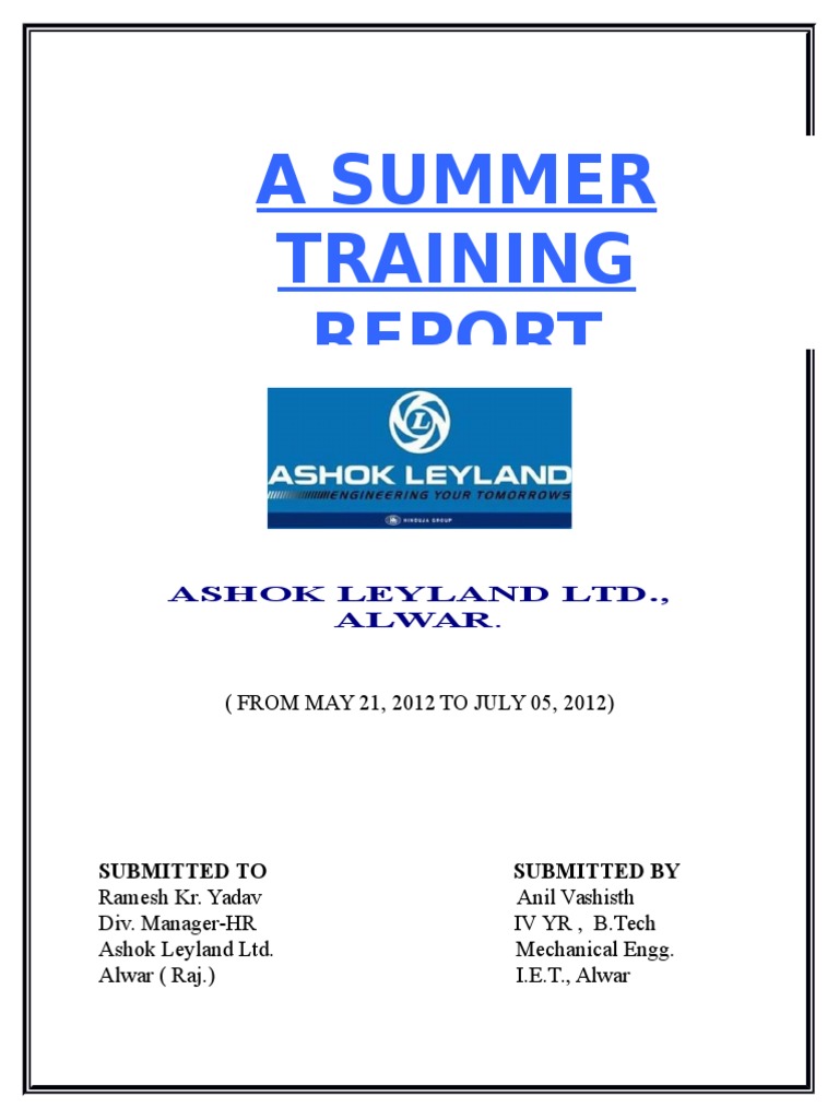 An Insight into Quality Management and Training at Ashok Leyland Ltd