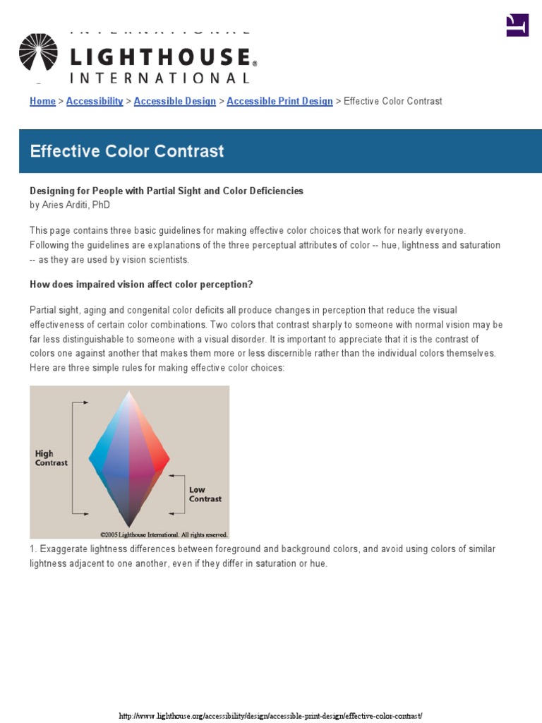 Lighthouse International Effective Color Contrast PDF Hue Color