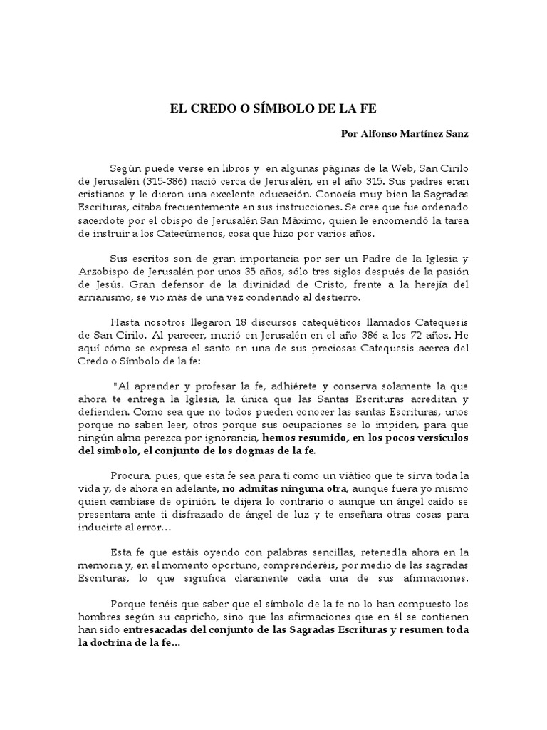 El Credo o Símbolo de La Fe | Descargar gratis PDF | Iglesia Católica | Fe