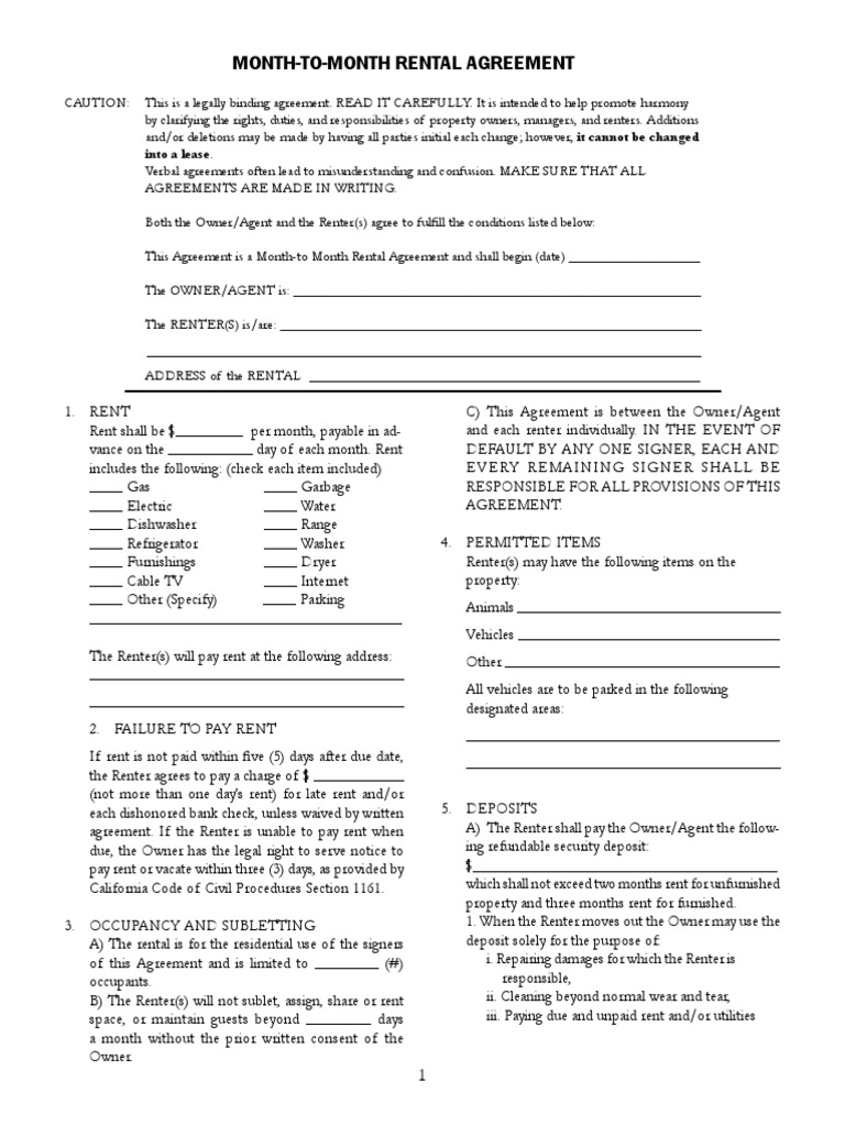 Rental Agreement-Monthly PDF | PDF | Renting | Leasehold Estate
