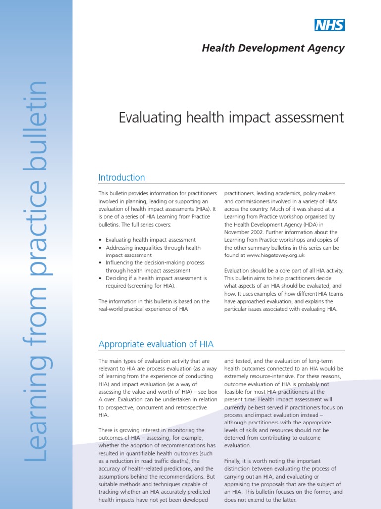 Evaluating HIA - HDA England - 2003 | PDF | Evaluation | Decision Making