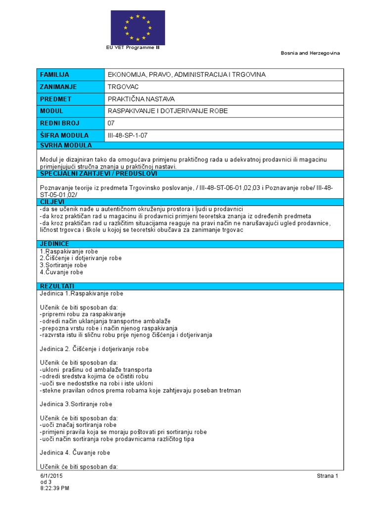 x1468-07 Raspakirivanje I Dotjerivanje Robe | PDF